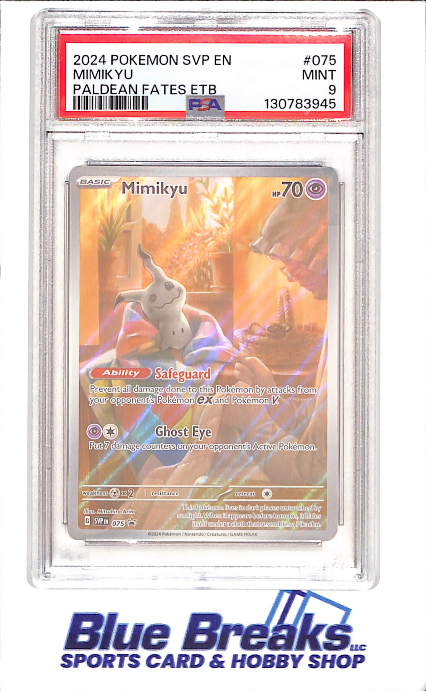2024 Pokemon - Mimikyu - Paldean Fates ETB Promo - PSA 9 - 075 - drop