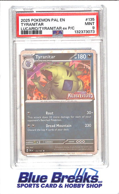 2025 Pokemon - Tyranitar - Lucario/Tyranitar ex P/C - Paldea Evolved - PSA 9 - 135/193 - drop