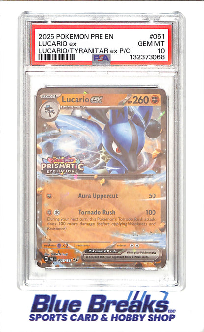 2025 Pokemon - Lucario ex - Lucario/Tyranitar ex P/C - Prismatic Evolutions - PSA 10 - 051/131 - drop