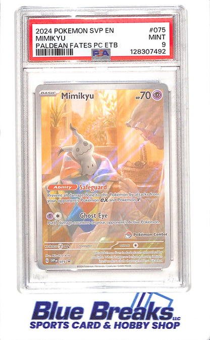 2024 Pokemon - Mimikyu - Paldean Fates - Pokemon Center Elite Trainer Box Promo - PSA 9 - 075 - drop