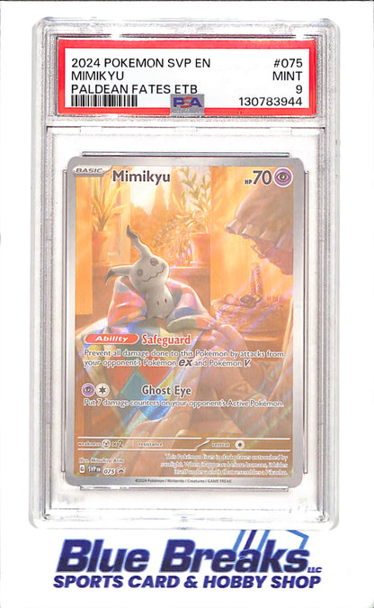 2024 Pokemon - Mimikyu - Paldean Fates ETB Promo - PSA 9 - 075 - drop