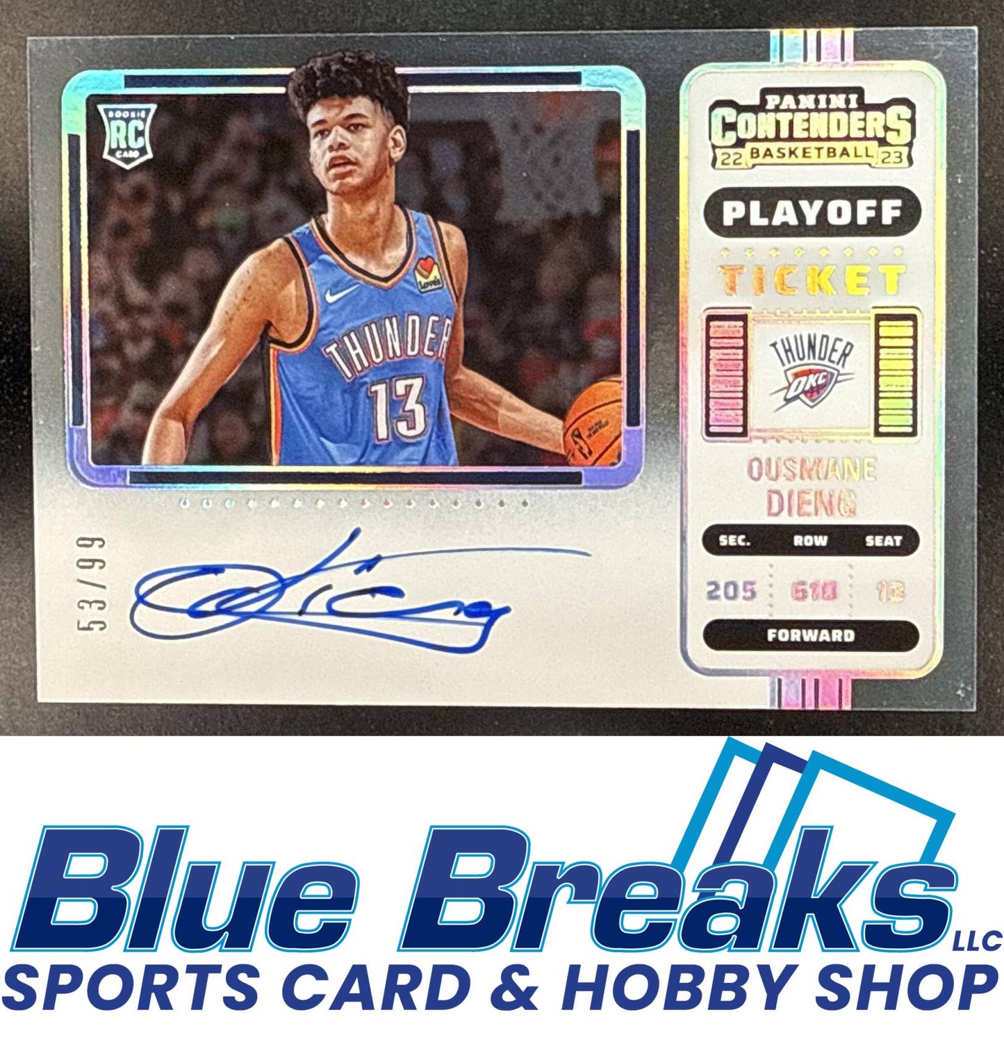2022 Panini Contenders Ousmane Dieng #122 Playoff Ticket 53/99 Auto RC Oklahoma City Thunder