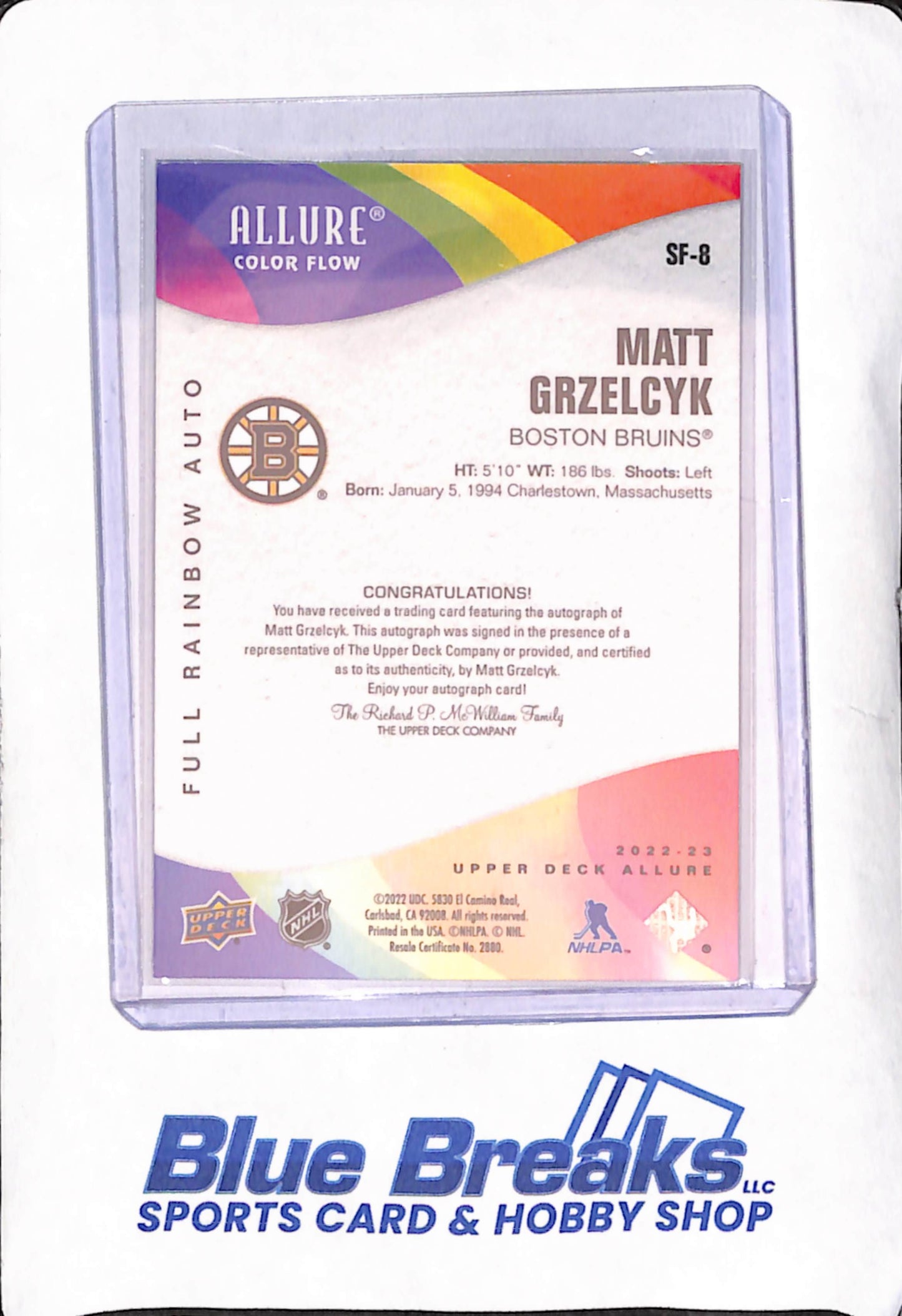 2022-23 Upper Deck Allure - Matt Grzelcyk - Autograph - Boston Bruins - Hockey - #SF-8