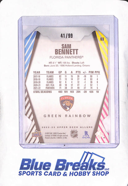 2022-23 Upper Deck Allure - Sam Bennett - Florida Panthers - Green Rainbow Die-cut - 41/99 - Hockey - #63
