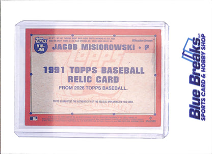 2026 Topps - Jacob Misiorowski - 1991 Topps Baseball Relic Card - RC - Milwaukee Brewers - Baseball - #91R-JMI - drop