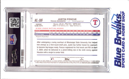 2024 Topps Justin Chrome Update - Justin Foscue - Blue Auto Refractor - 104/150 - RC - PSA/DNA 8/Auto 10 - Texas Rangers - Baseball - #AC-JUF - drop