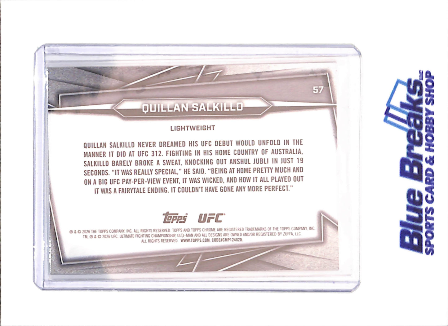 2026 Topps Chrome Sapphire UFC - Quillan Salkilld - 24/75 - RC - UFC - #57 - drop