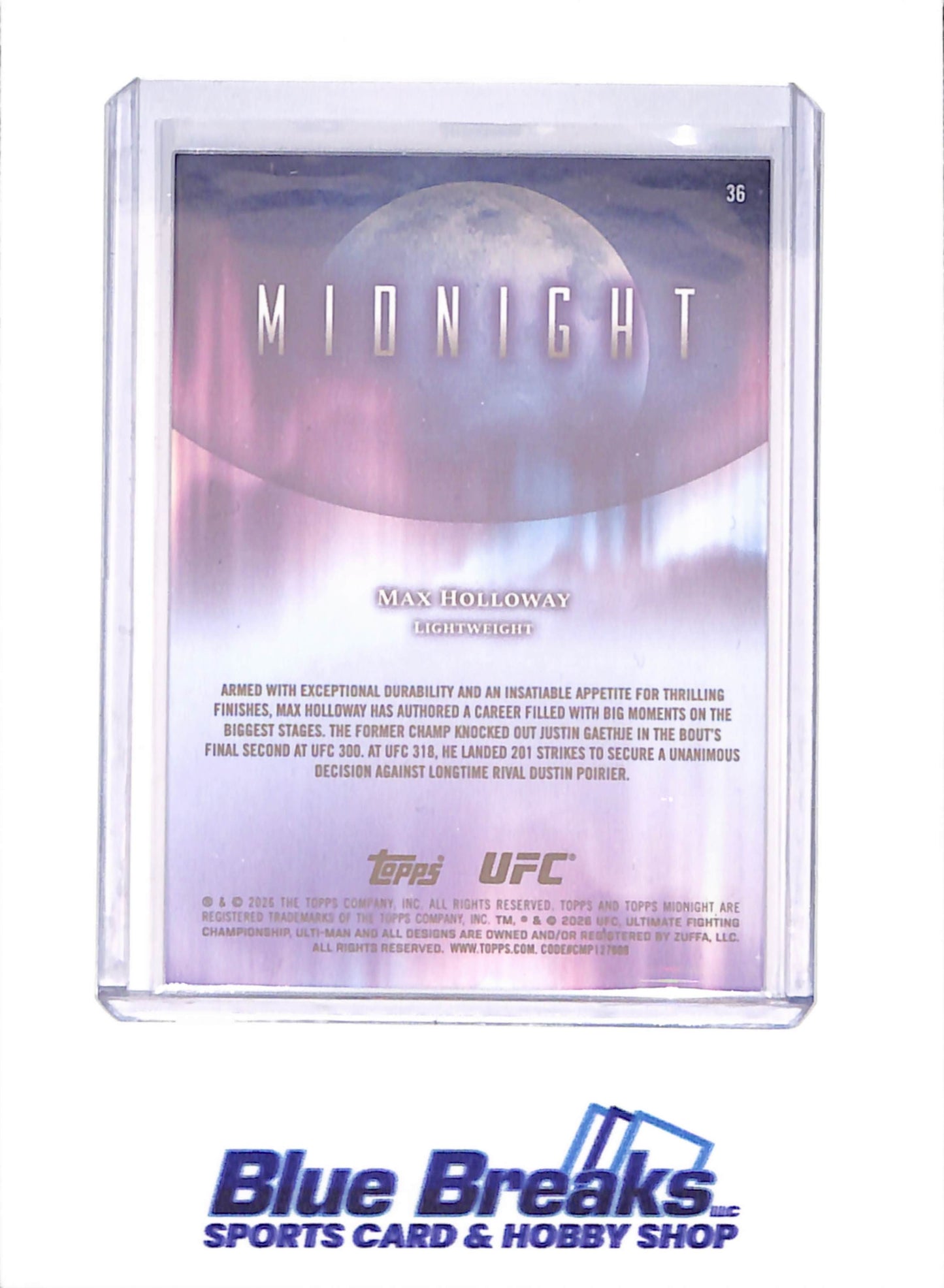 2026 Topps Chrome Midnight - Max Holloway - 27/75 - UFC - #36 - drop