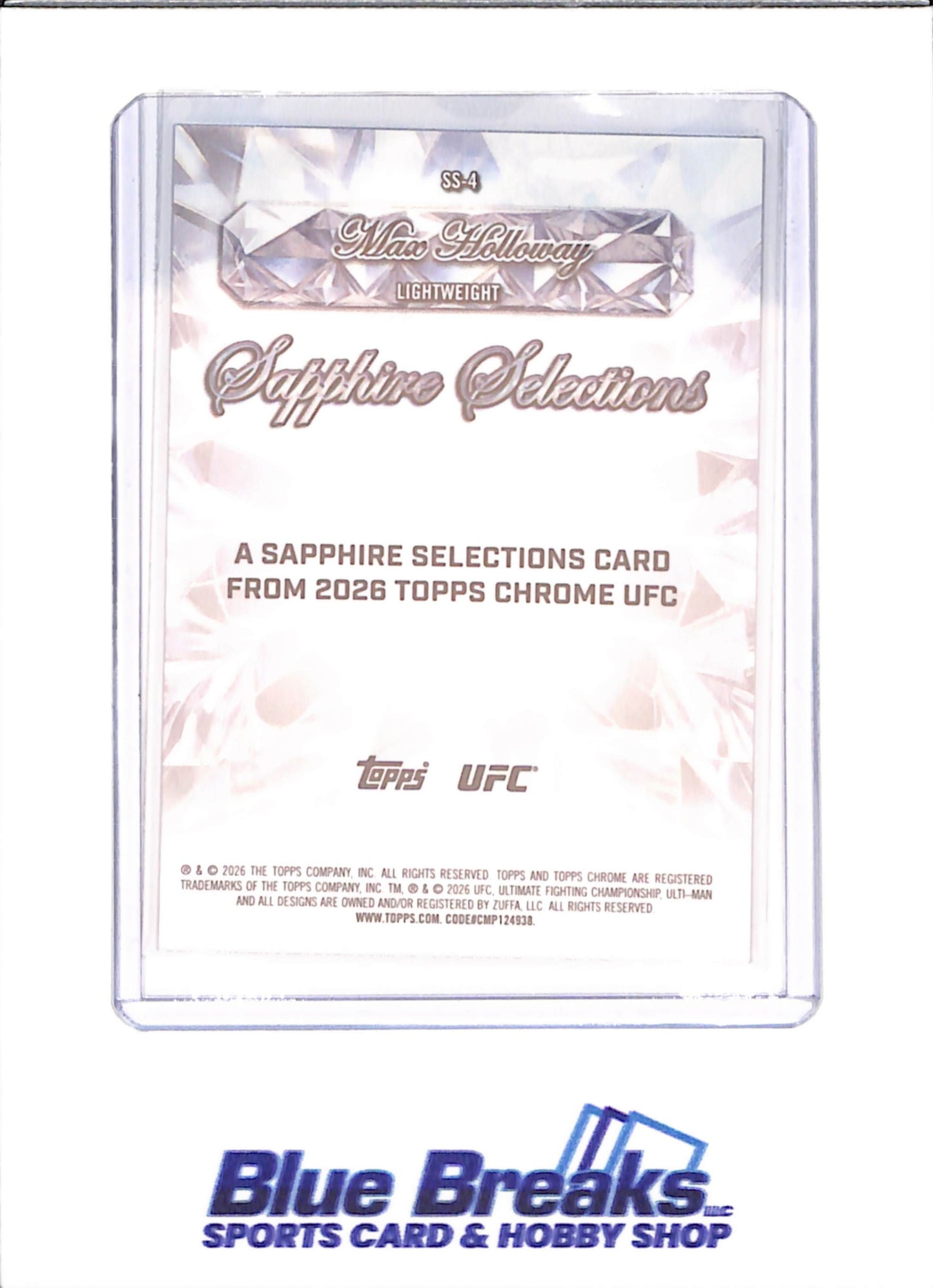 2026 Topps Chrome Sapphire - Max Holloway - Sapphire Selections - UFC - #SS-4 - drop