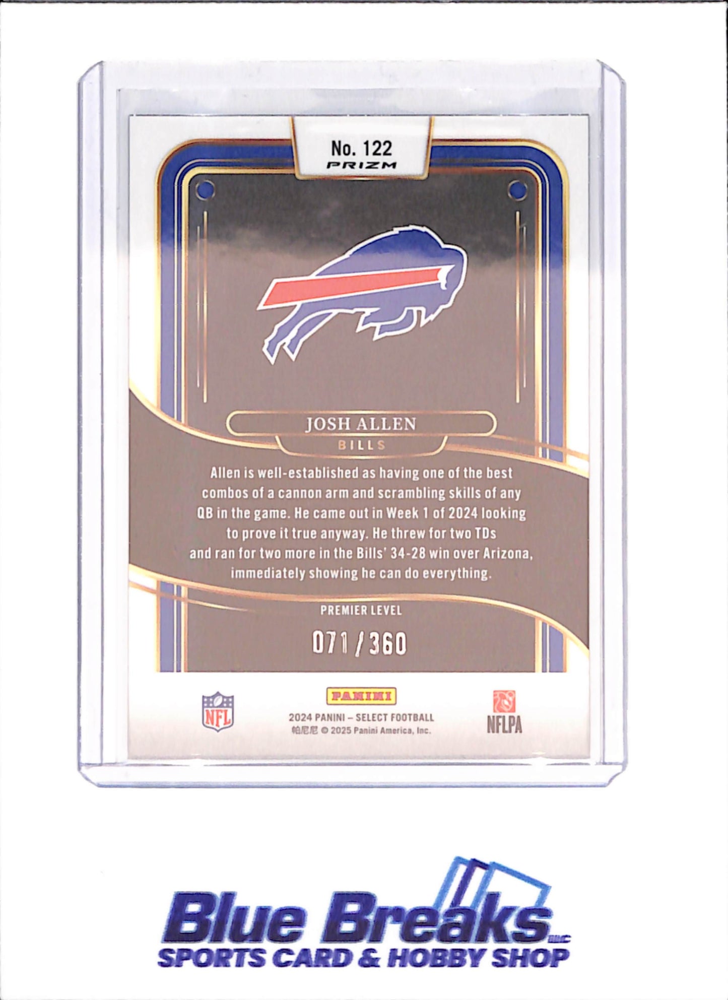 2024 Panini Select - Josh Allen - Premier Level - Purple Shock - 71/360 - Buffalo Bills - Football - #122 - drop