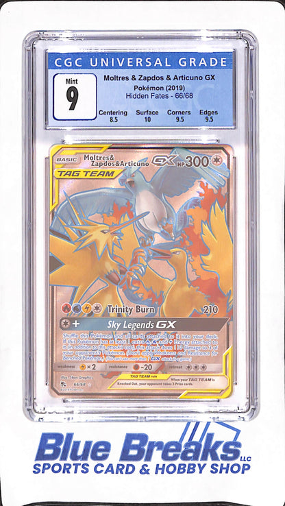 2019 Pokemon - Moltres & Zapdos & Articuno GX - Hidden Fates - CGC Mint 9 - #66/68