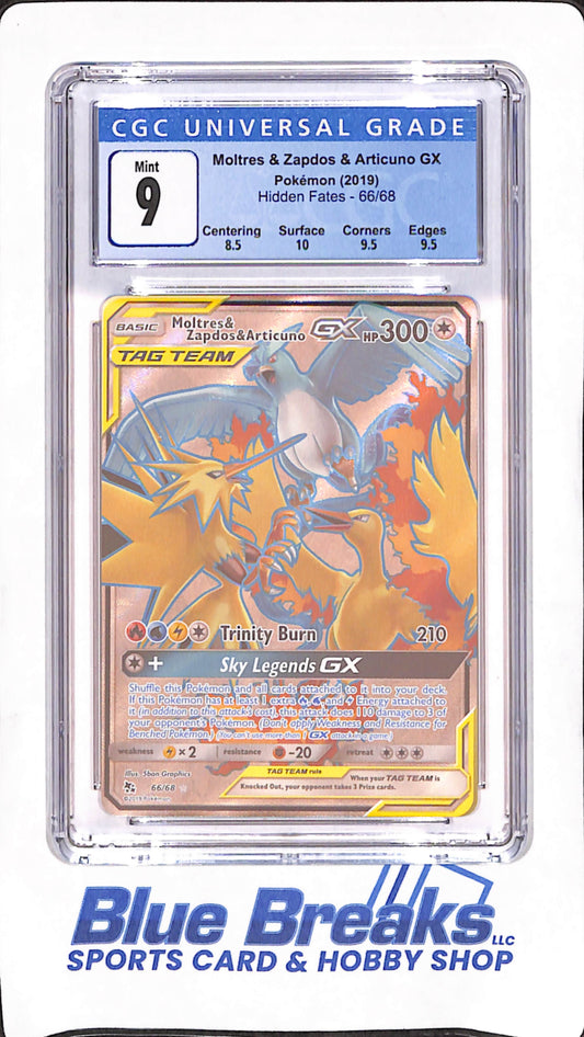2019 Pokemon - Moltres & Zapdos & Articuno GX - Hidden Fates - CGC Mint 9 - #66/68