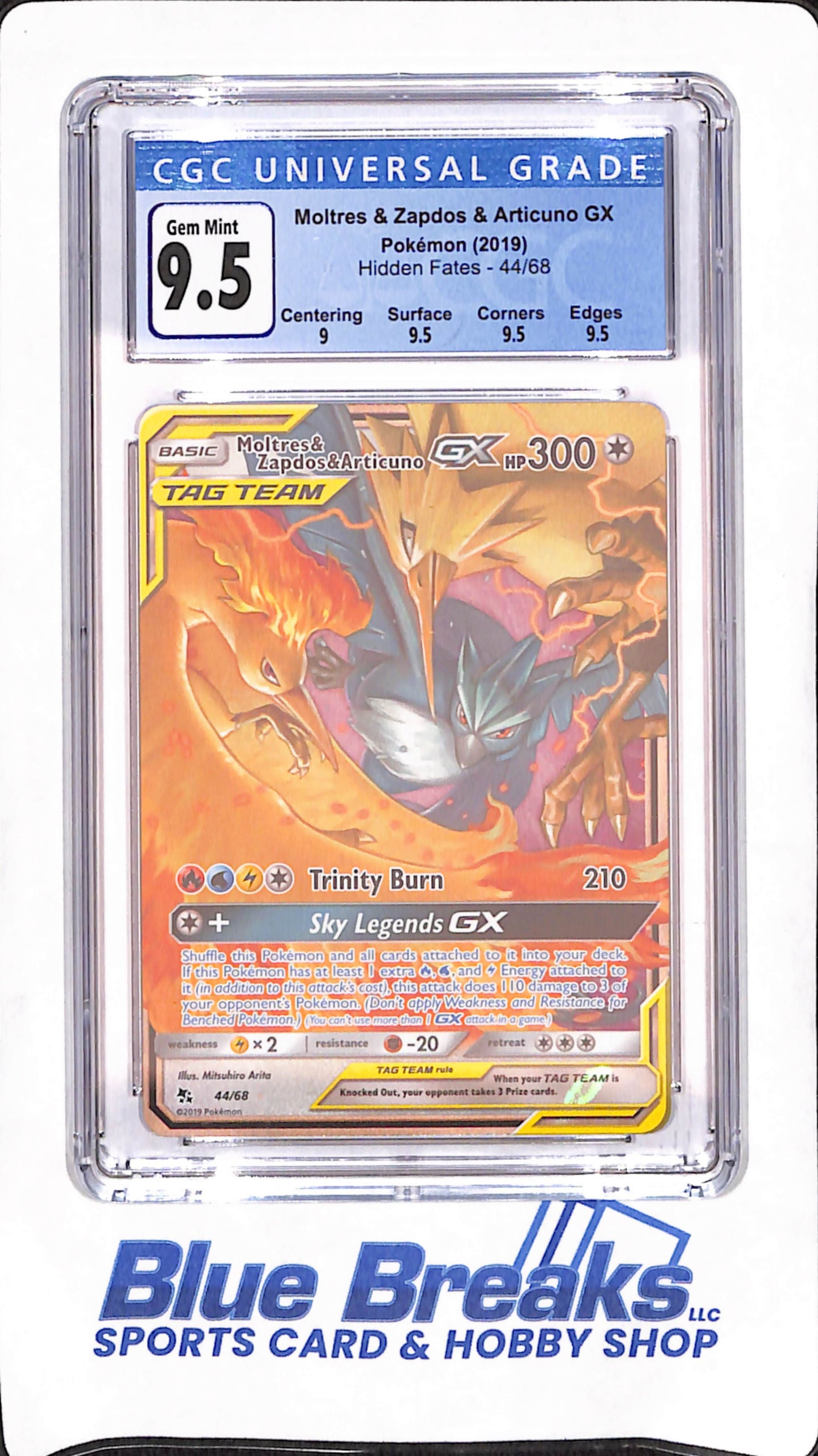 2019 Moltres & Zapdos & Articulo GX - Hidden Fates - CGC Gem Mint 9.5 - #44/68