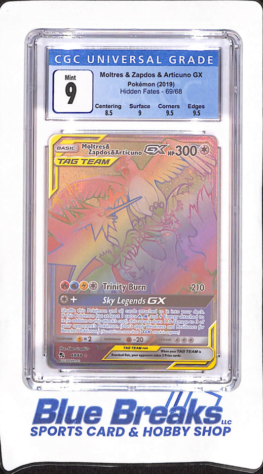 2019 Pokemon Hidden Fates - Moltres & Zapdos & Articuno GX - Tag Team - CGC Mint 9 - #69/68
