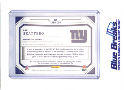 2025 Panini National Treasures - Cam Skattebo - Crossover Rookie Patch Autographs - 31/99 - New York Giants - Football - #CRPA-CSO - drop