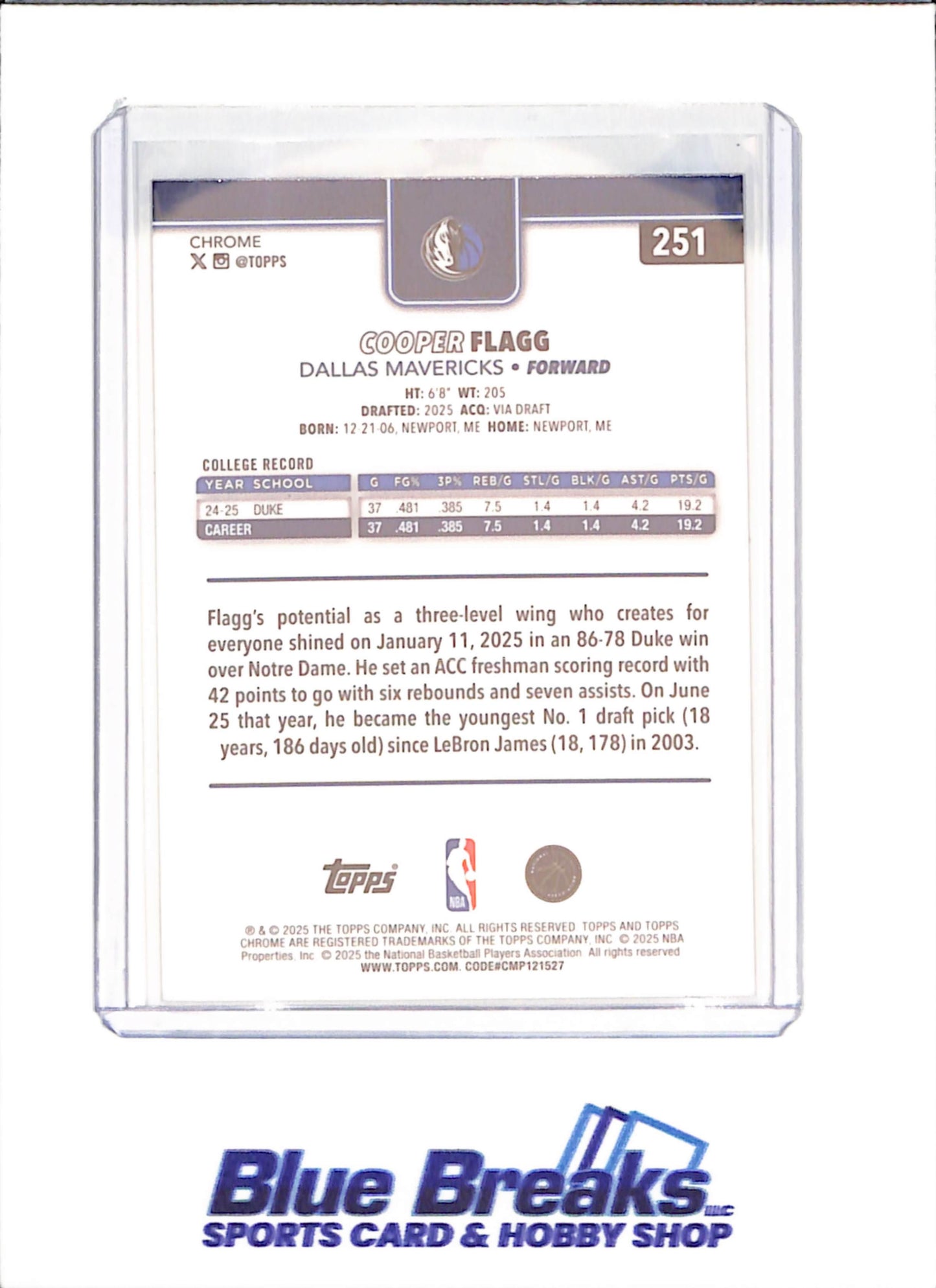 2025 Topps Chrome - Cooper Flagg - Xfractor - RC - Dallas Mavericks - Basketball - #251 - drop