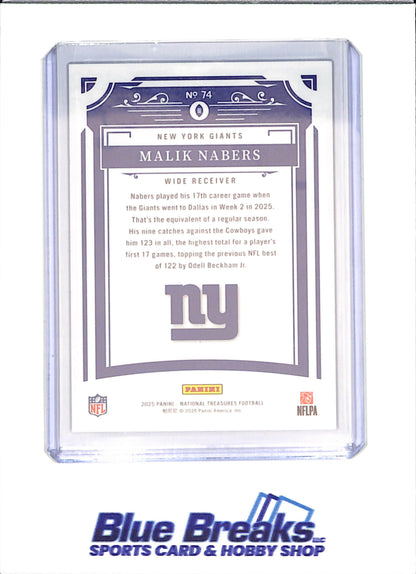 2025 Panini National Treasures - Malik Nabers - 19/20 - Midnight - New York Giants - Football - #74 - drop