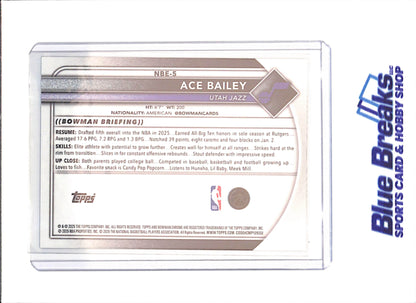 2025 Bowman Chrome - Ace Bailey - Etched in Glass - RC - Utah Jazz - Basketball - #NBE-5 - drop