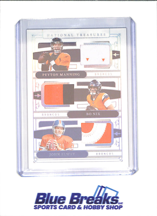 2025 Panini National Treasures - Peyton Manning - Bo Nix - John Elway - NFL Gear Trio Materials - 11/25 - Denver Broncos - Football - #GTM-MNE - drop