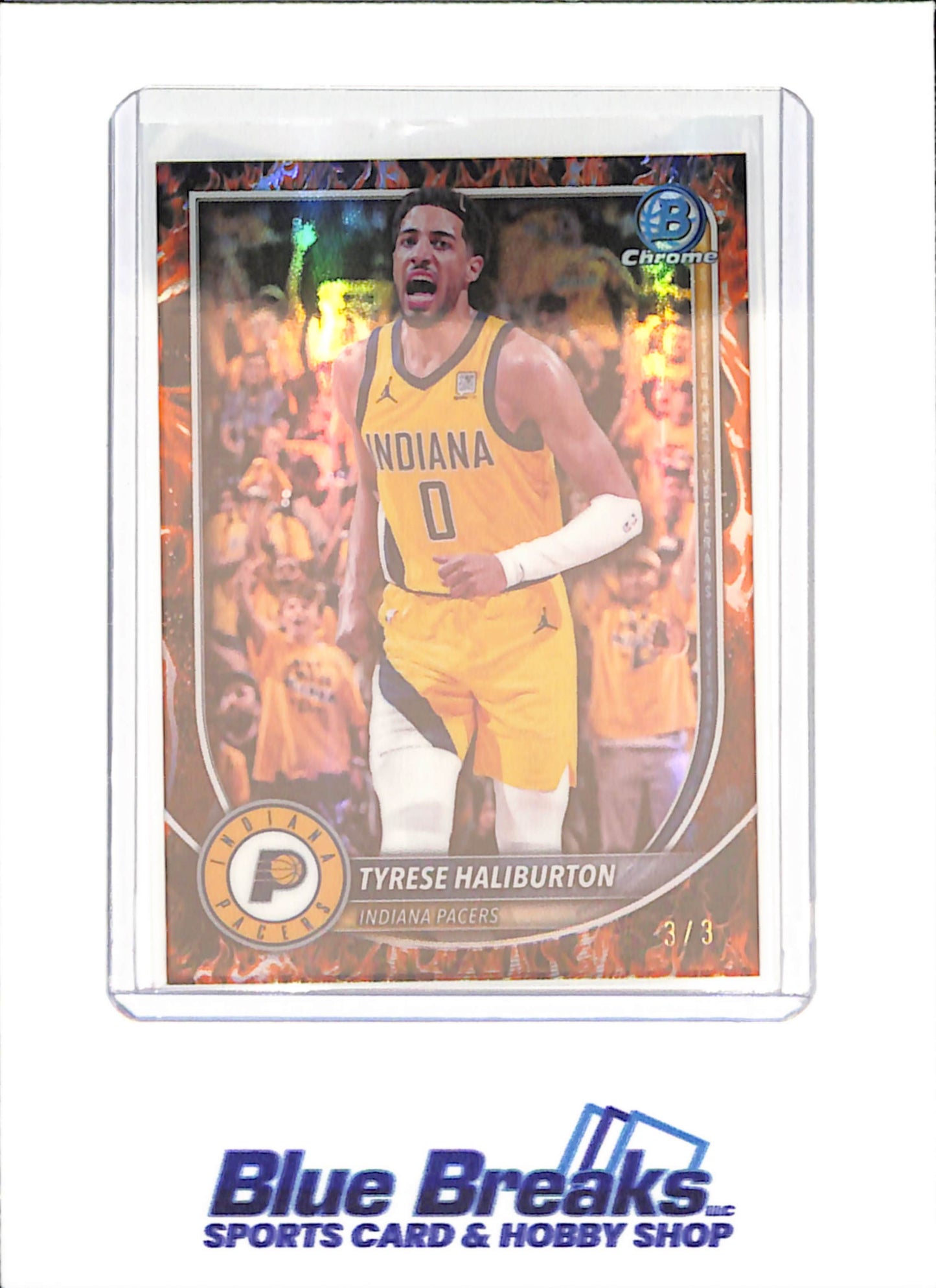 2025 Bowman Chrome - Tyrese Haliburton - Chrome Fire Refractor - 3/3 - Indiana Pacers - Basketball - #BCV-77 - drop