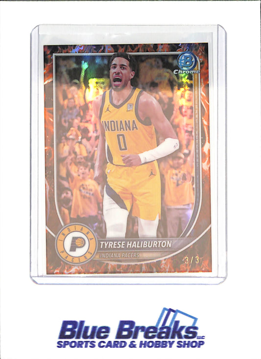 2025 Bowman Chrome - Tyrese Haliburton - Chrome Fire Refractor - 3/3 - Indiana Pacers - Basketball - #BCV-77 - drop