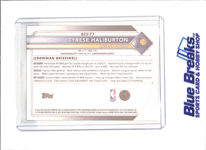 2025 Bowman Chrome - Tyrese Haliburton - Chrome Fire Refractor - 3/3 - Indiana Pacers - Basketball - #BCV-77 - drop