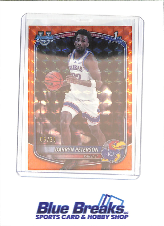 2025 Bowman U Chrome - Darryn Peterson - 1st Bowman - 6/25 - Orange Geometric - Kansans - Basketball - #BCP-2 - drop