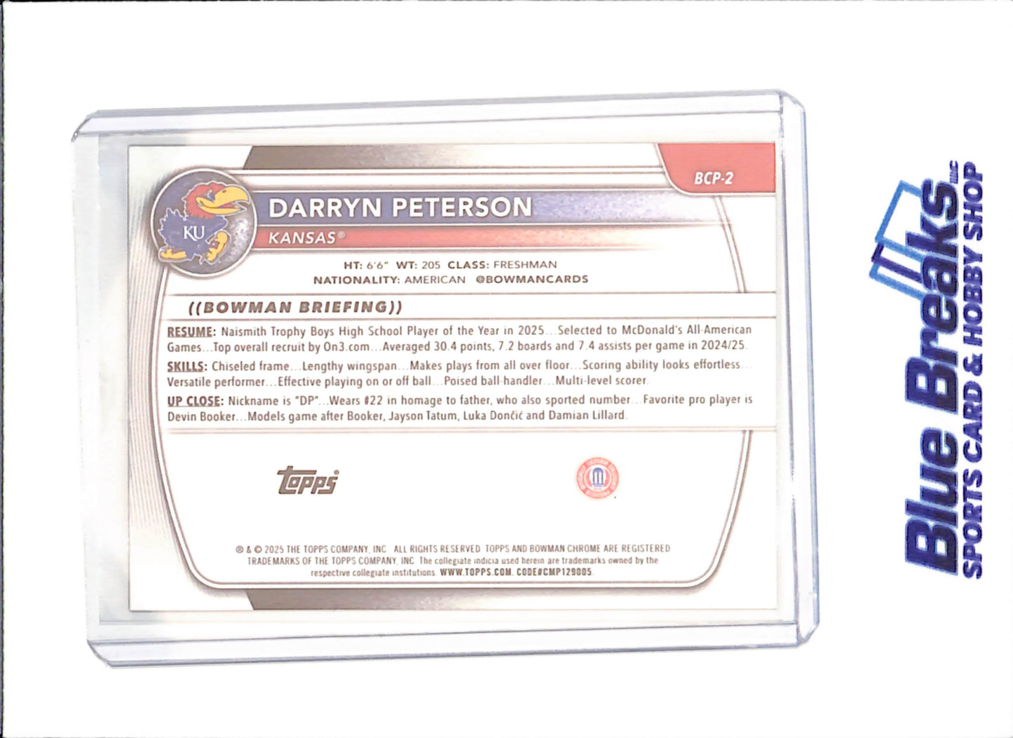 2025 Bowman U Chrome - Darryn Peterson - 1st Bowman - 6/25 - Orange Geometric - Kansans - Basketball - #BCP-2 - drop