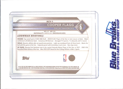 2025 Bowman Chrome Sapphire - Cooper Flagg - RC - Dallas Mavericks - Basketball - #BCV-1 - drop