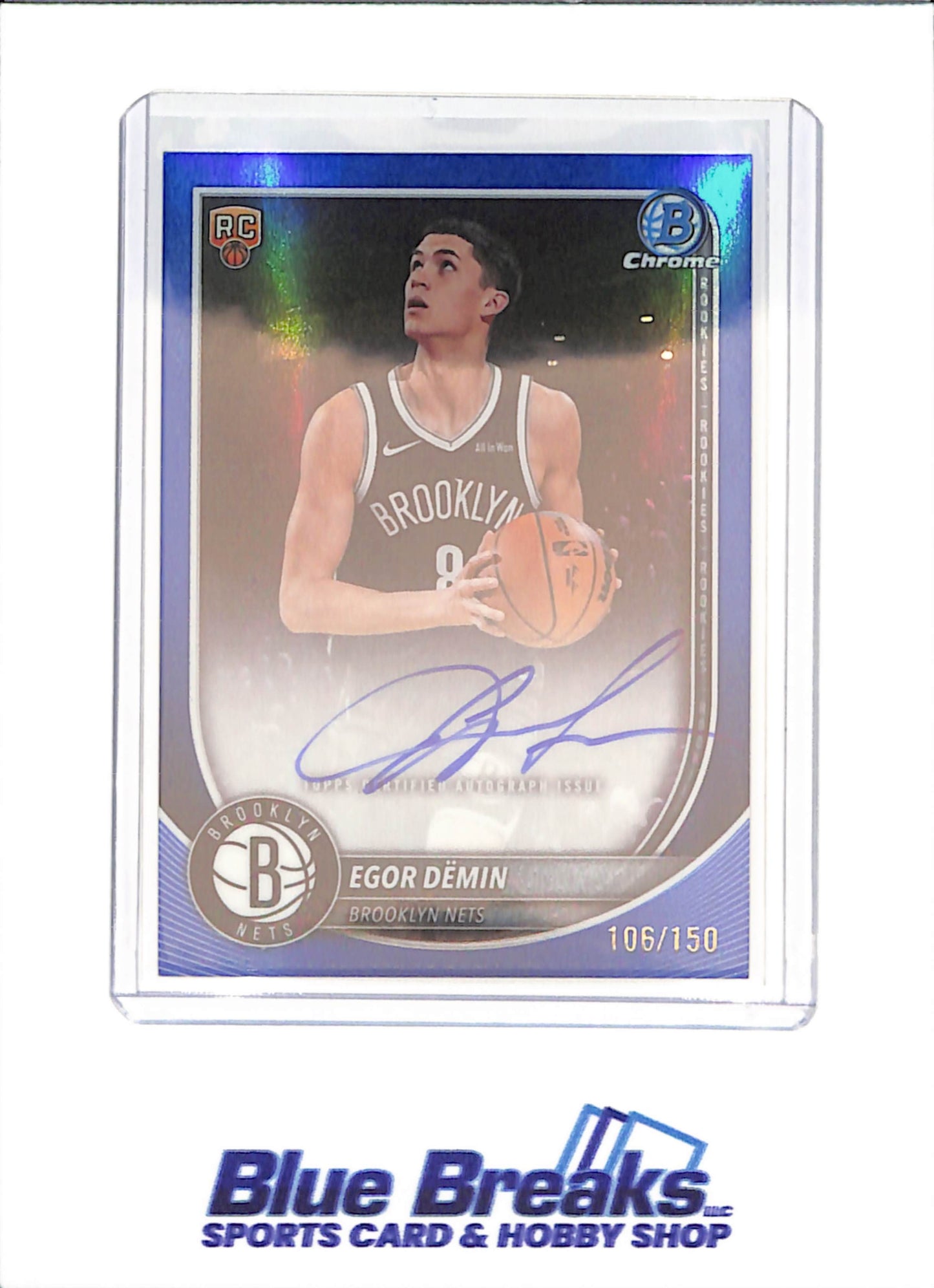 2025 Bowman Chrome - Egor Demin - True Blue Autograph - 106/150 - RC - Brooklyn Nets - Basketball - #BCA-ED - drop