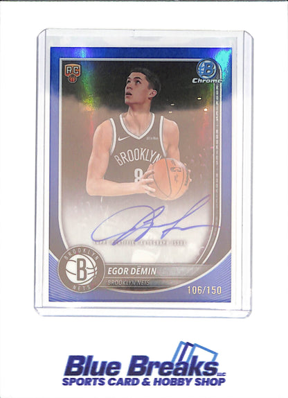 2025 Bowman Chrome - Egor Demin - True Blue Autograph - 106/150 - RC - Brooklyn Nets - Basketball - #BCA-ED - drop