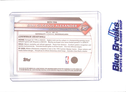 2025 Bowman Chrome Sapphire - Shai Gilgeous-Alexander - Oklahoma Thunder - Basketball - #BCV-106 - drop