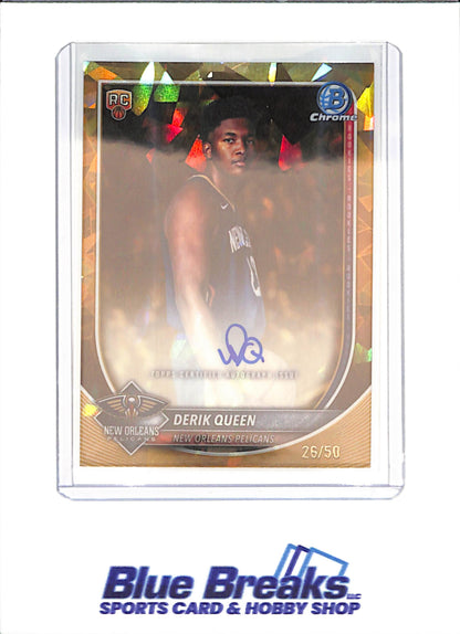 2025 Bowman Chrome Sapphire - Derik Queen - Autograph - 26/50 - RC - New Orleans Pelicans - Basketball - #BCA-DQ - drop