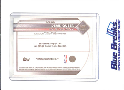 2025 Bowman Chrome Sapphire - Derik Queen - Autograph - 26/50 - RC - New Orleans Pelicans - Basketball - #BCA-DQ - drop