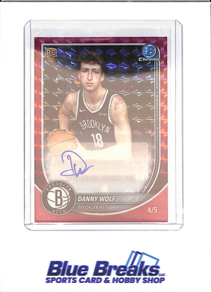2025 Bowman Chrome - Danny Wolf - Red Geometric Autograph - RC - 4/5 - Brooklyn Nets - Basketball - #BCA-DW - drop