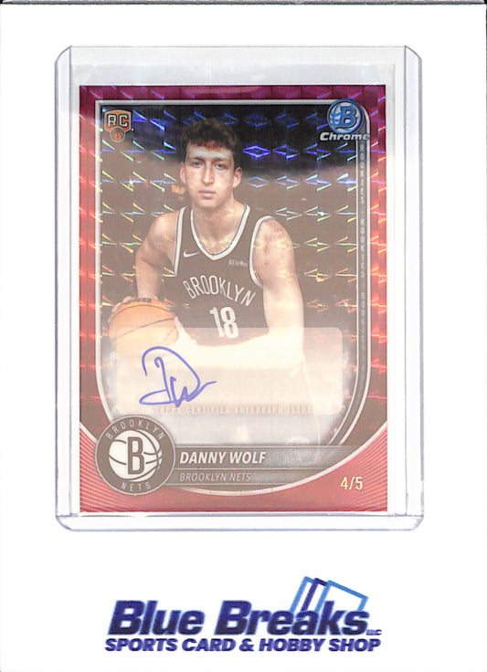 2025 Bowman Chrome - Danny Wolf - Red Geometric Autograph - RC - 4/5 - Brooklyn Nets - Basketball - #BCA-DW - drop
