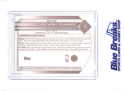 2025 Bowman Chrome Sapphire - Anthony Edwards - Minnesota Timberwolves - Basketball - #BCV-103 - drop