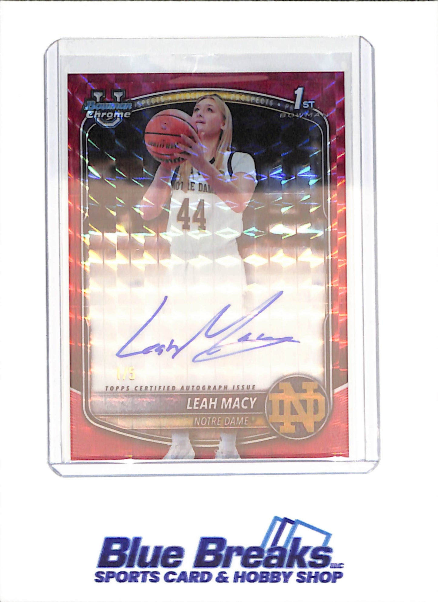 2025 Bowman U Chrome - Leah Macy - Red Geometric Autograph - 1/5 - Notre Dame - Basketball - #CPA-LM - drop