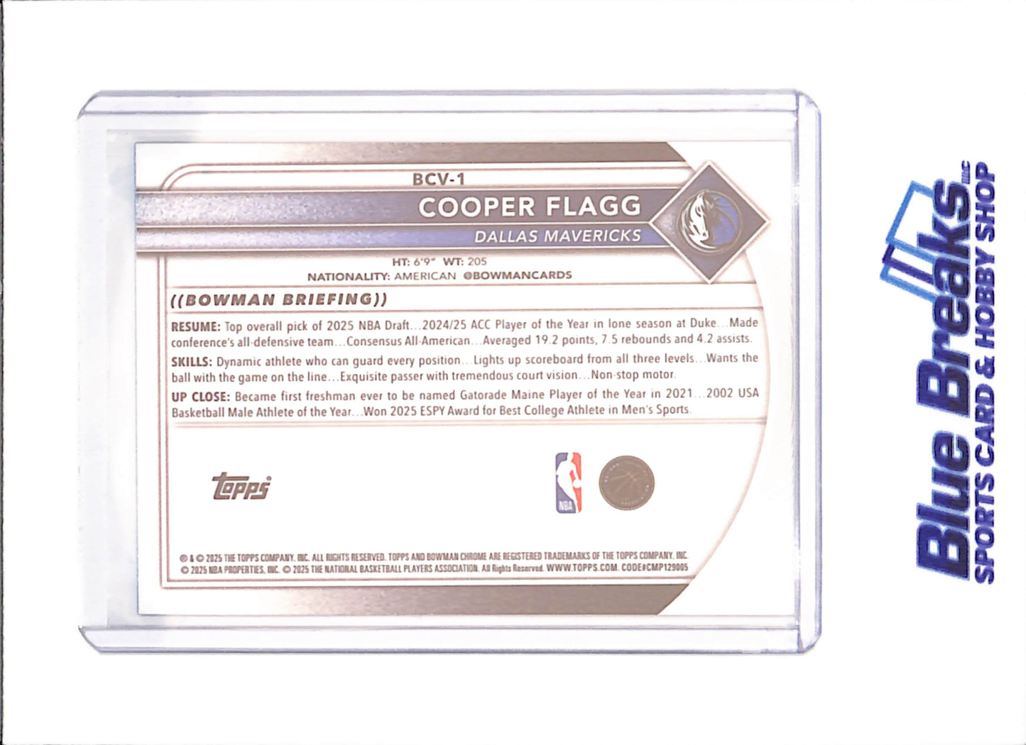 2025 Bowman Chrome Sapphire - Cooper Flagg - RC - Dallas Mavericks - Basketball - #BCV-1 - drop