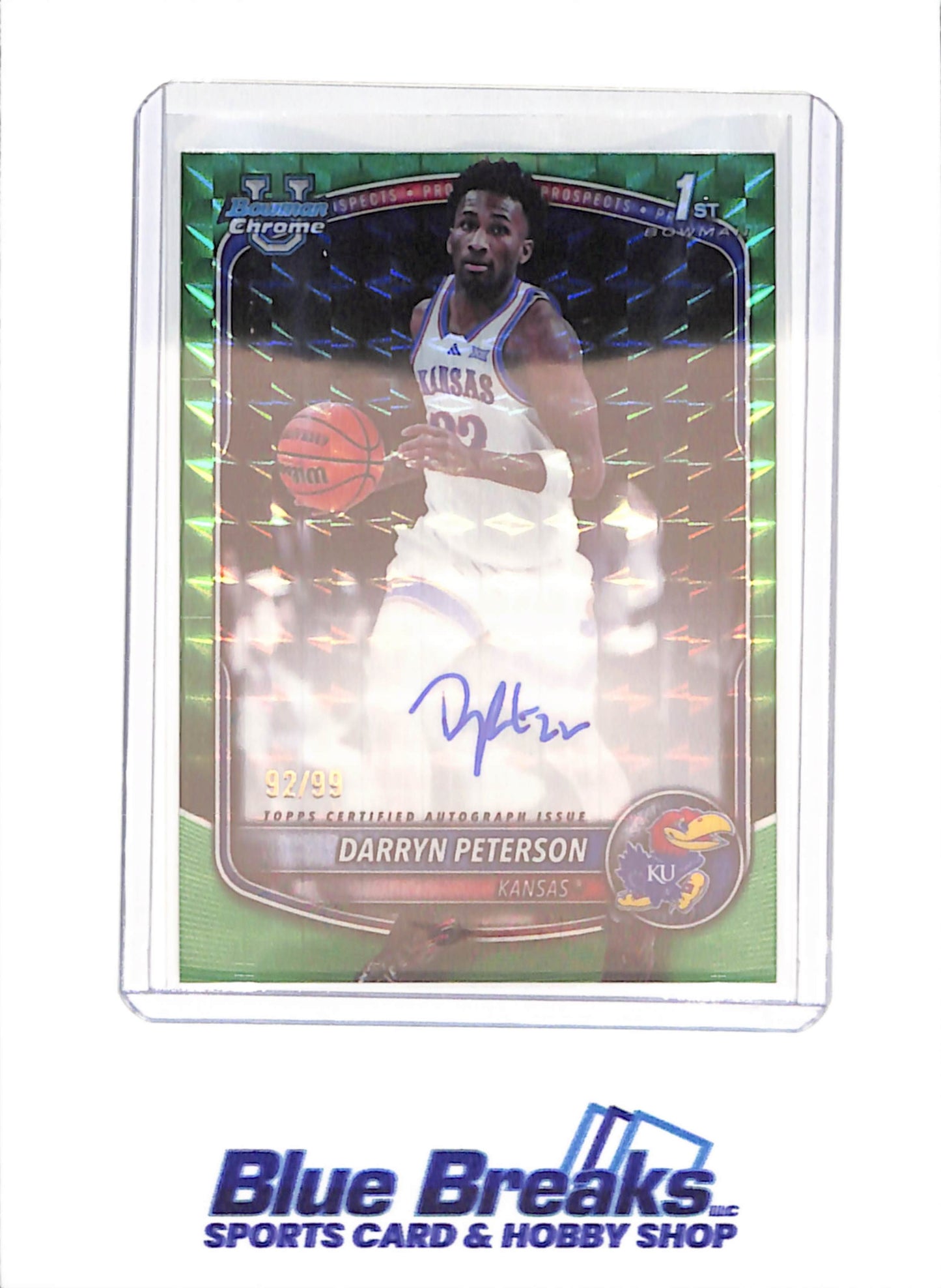 2025 Bowman U Chrome - Darryn Peterson - 1st Bowman Autograph - Green Geometric - 92/99 - Kansas - Basketball - #CPA-DP - drop