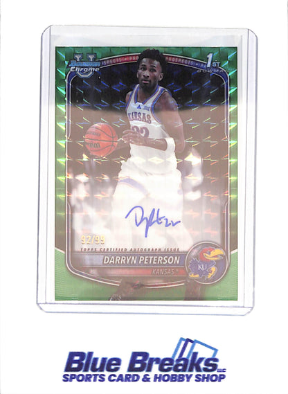 2025 Bowman U Chrome - Darryn Peterson - 1st Bowman Autograph - Green Geometric - 92/99 - Kansas - Basketball - #CPA-DP - drop