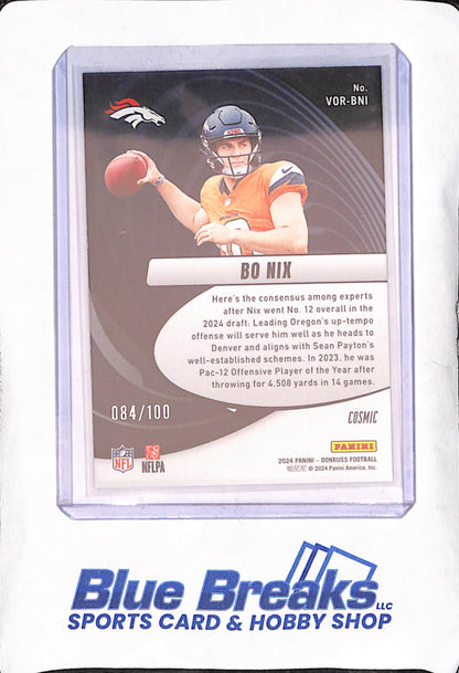 2024 Panini Donruss - Bo Nix - RC Blue Vortex - 84/100 - Denver Broncos - Football - #VOR-BNI