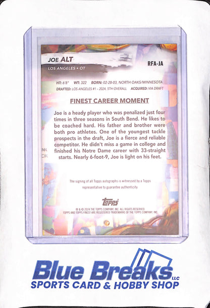 2024 Topps Finest - Joe Alt - Autograph - 2/99 - Los Angeles Chargers - Football - RC - #RFA-JA