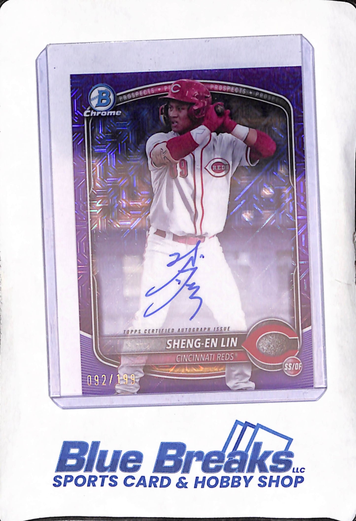 2025 Bowman Chrome - Sheng-En Lin - Purple Mojo Autograph - Cincinnati Reds - Baseball - 92/199 - BMA-SL