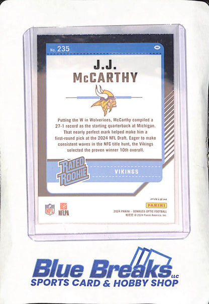 2024 Panini Donruss Optic - JJ McCarthy - Purple Scope Rated Rookie - Minnesota Vikings - Football - #235