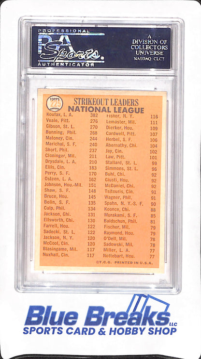 1966 Topps - Sandy Koufax - Bob Veale - Bob Gibson - Los Angeles Dodgers - Pittsburgh Pirates - St Louis Cardinals - NL Strikeout Leaders - PSA 5 - #225