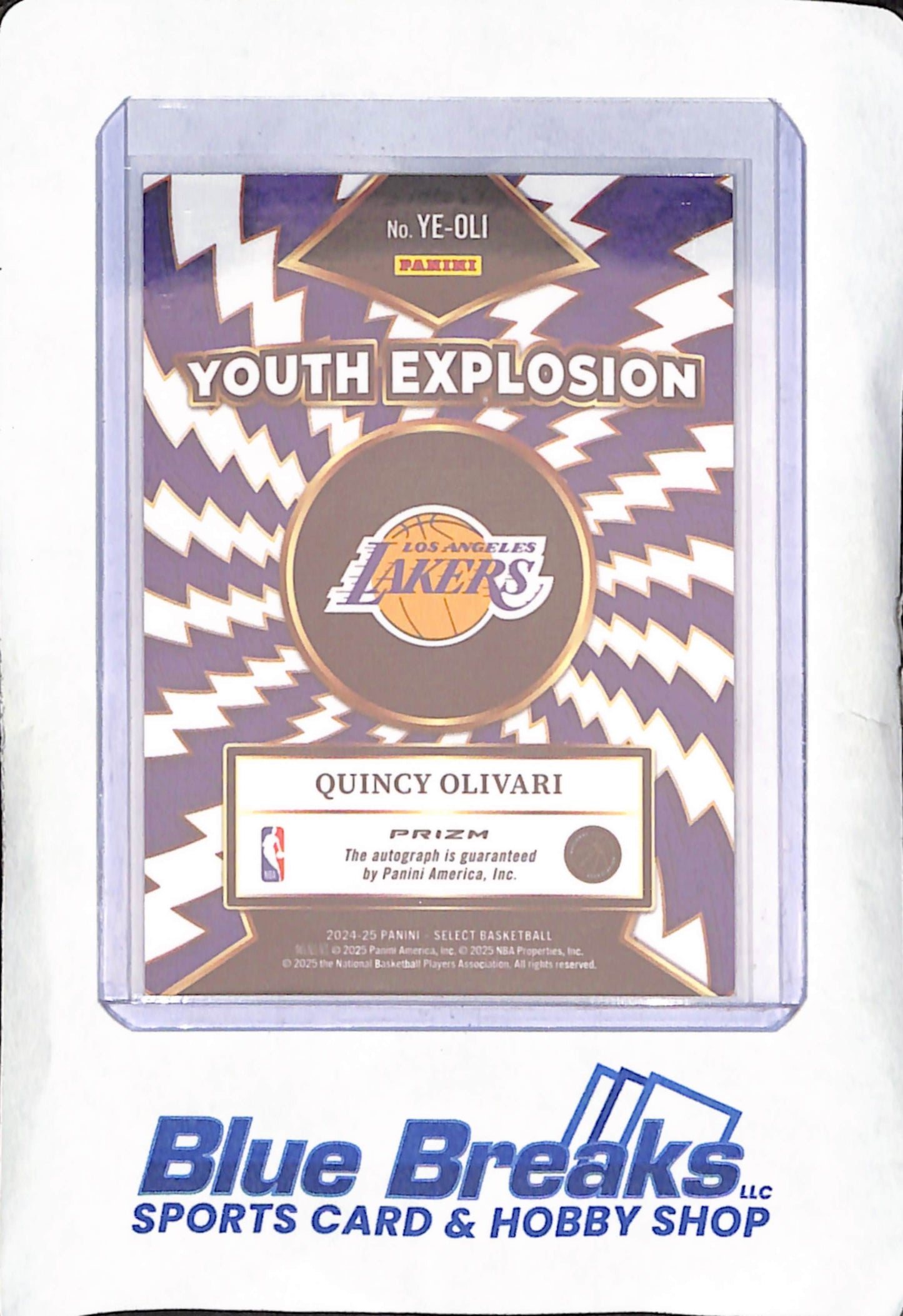 2024-25 Panini Select - Quincy Olivari - Youth Explosion RC Autograph - Los Angeles Lakers - Basketball - #YE-OLI