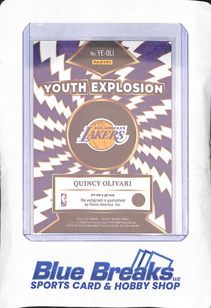 2024-25 Panini Select - Quincy Olivari - Youth Explosion RC Autograph - Los Angeles Lakers - Basketball - #YE-OLI