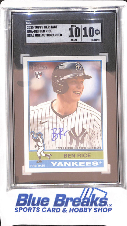 2025 Topps Heritage - Real One Auto - Ben Rice - RC - #ROA-BRI - Baseball - SGC 10 10 - Yankees