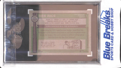 2025 Topps Heritage - Real One Auto - Ben Rice - RC - #ROA-BRI - Baseball - SGC 10 10 - Yankees